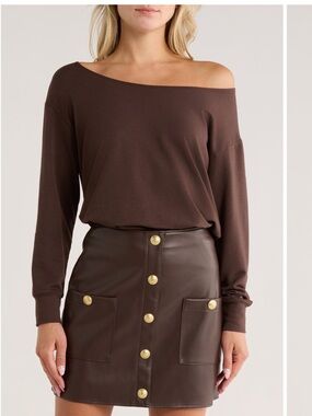 L'AGENCE Kimora Chocolate Brown Pullover Sweatshirt